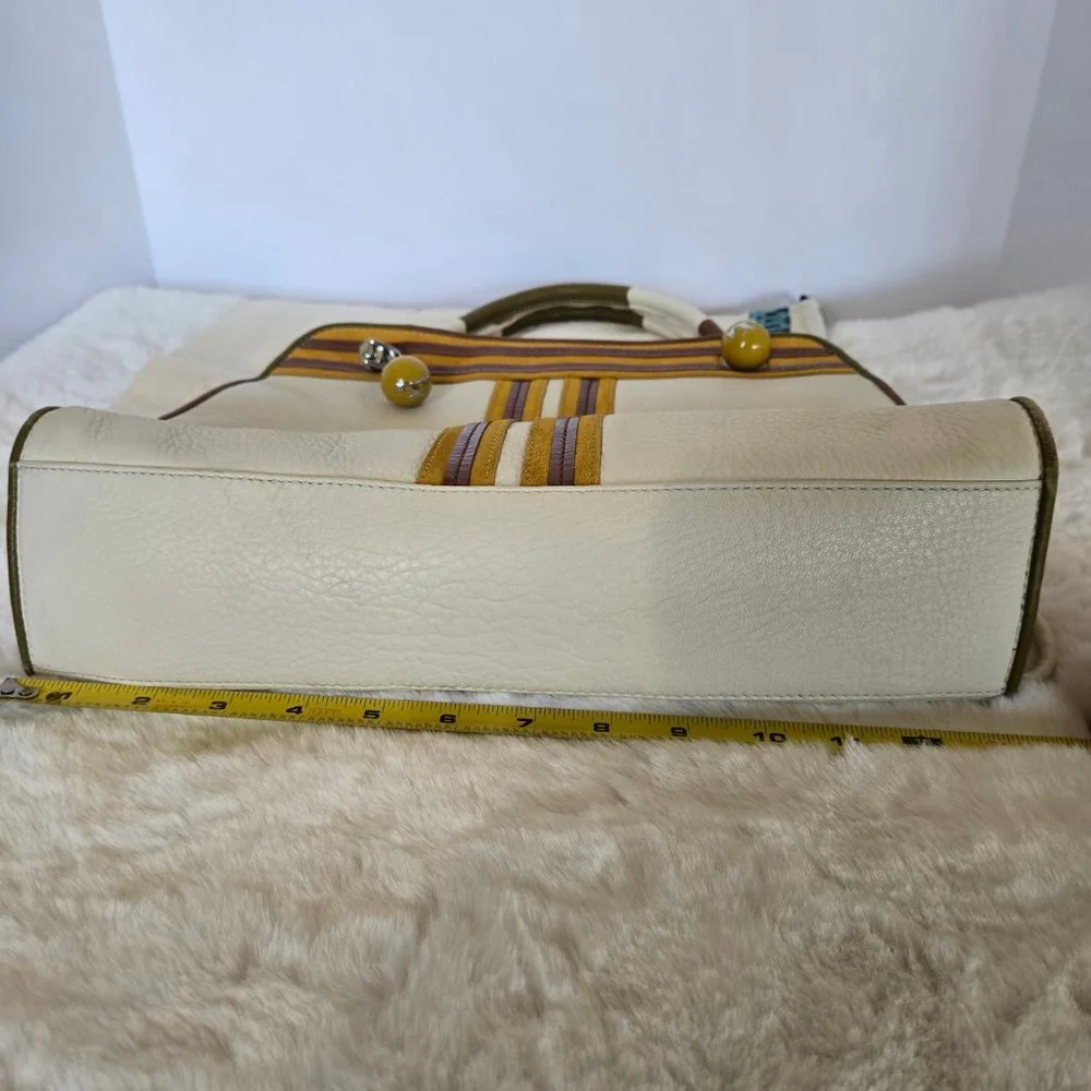 Vtg Tory Burch Limited Edition Contrast-T Striped Pebbled Leather Satchel